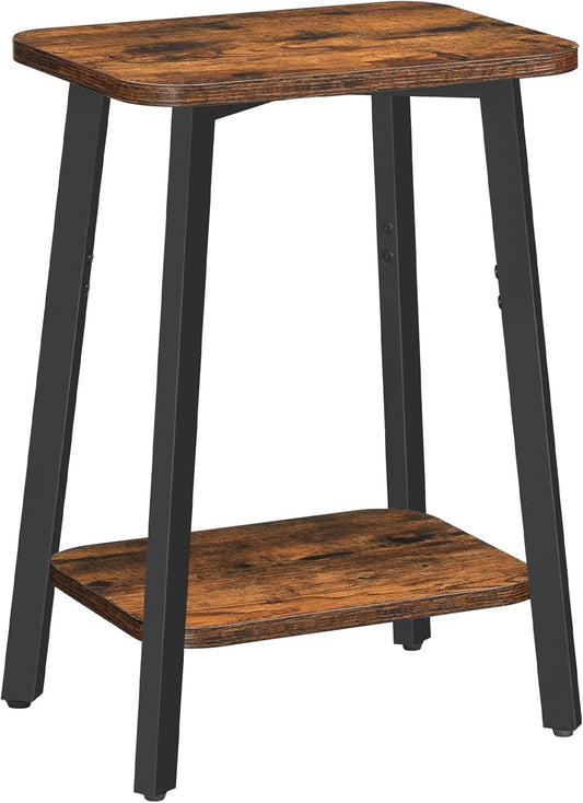 Side Table, Small Rectangular End Table with Storage Shelf, 2-Tier Bedside Table Sofa Couch Table, Nightstand for Small Spaces, Living Room, Bedroom, Rustic Brown ETHR4701