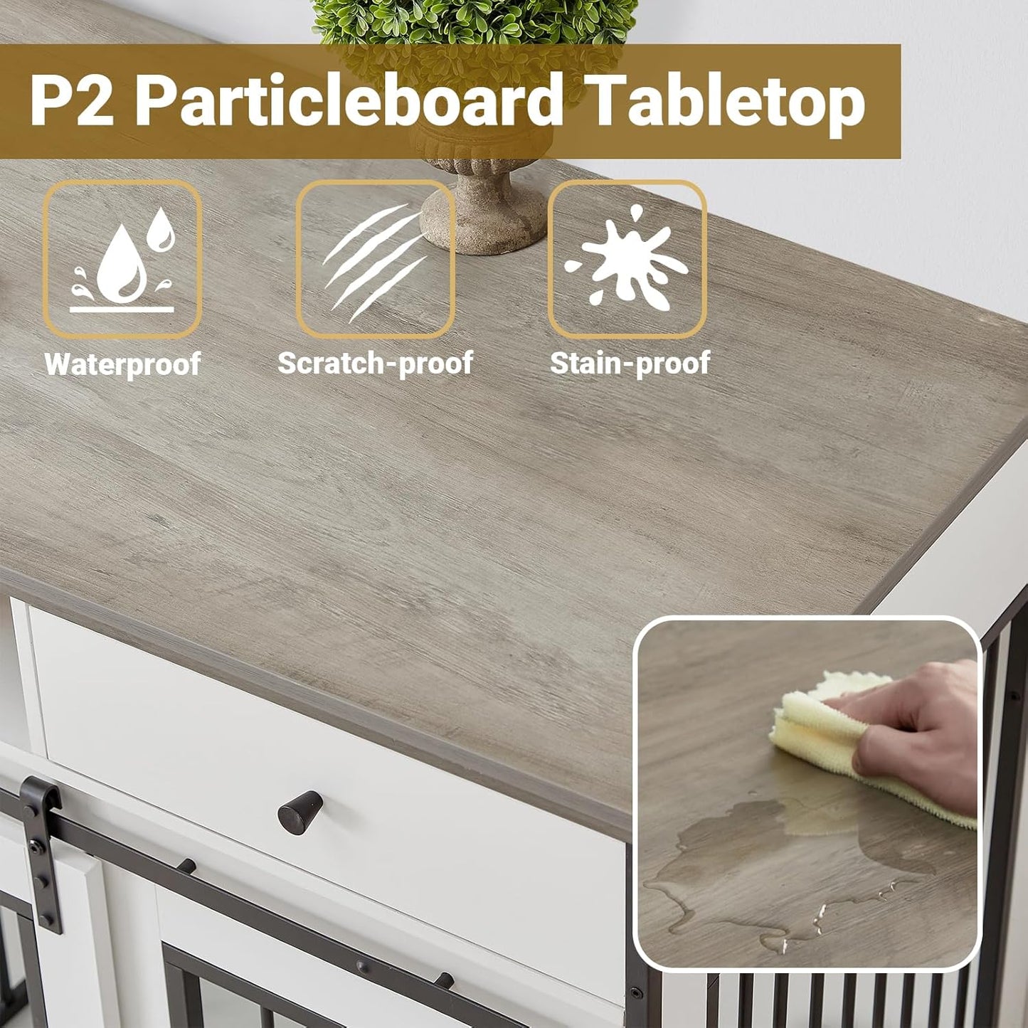 75" Double Dog Crate Furniture for 2 Large Dogs, Heavy Duty Furniture Style Dog Kennel End Table, Wood Crates for Dogs Kennel Indoor Double Door, Brown