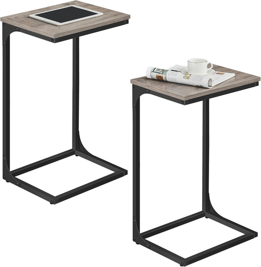 C-Shaped End Table Set, Side Table for Sofa, Couch with Metal Frame, Small TV Tray for Living Room, Bedroom, Greige and Black