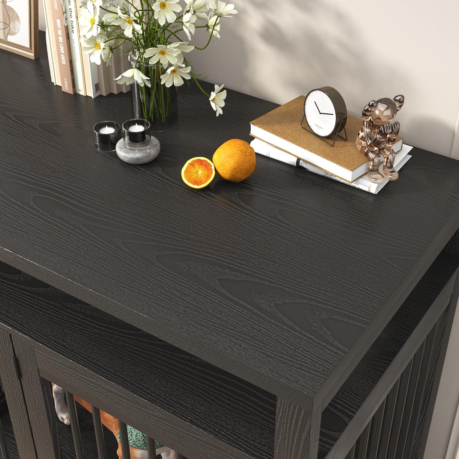 87In Farmhouse Dog Crate TV Stand, Wooden Dog Kennel Furniture with 2 Doors, Large Dog Crate Furniture for 2 Dogs, Solid Metal Tube & 4 Lockable Doors, White