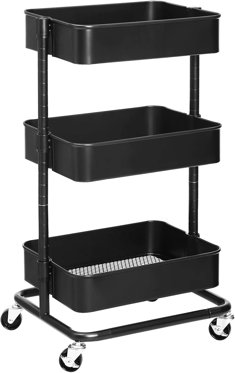 Rolling Cart, 3-Tier Storage Cart, Storage Trolley with Handle 2 Small Organizers, Steel Frame, Plastic Baskets, Utility Cart, Easy Assembly, for Bathroom Laundry Room, White UBSC067W01