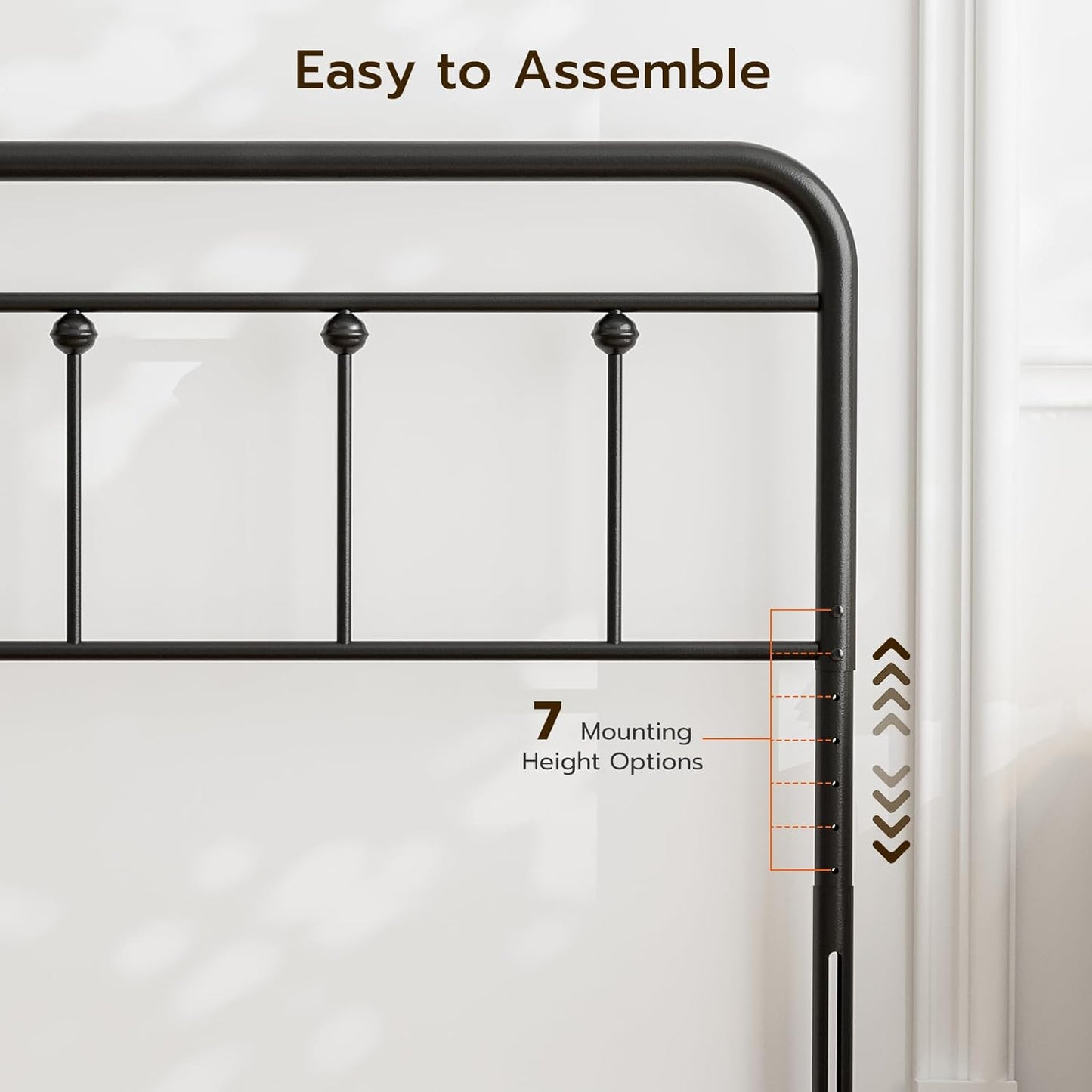 Queen Size Headboard with Black Metal Construction, Adjustable Height, Sturdy Farmhouse Wrought Iron Headboards Only