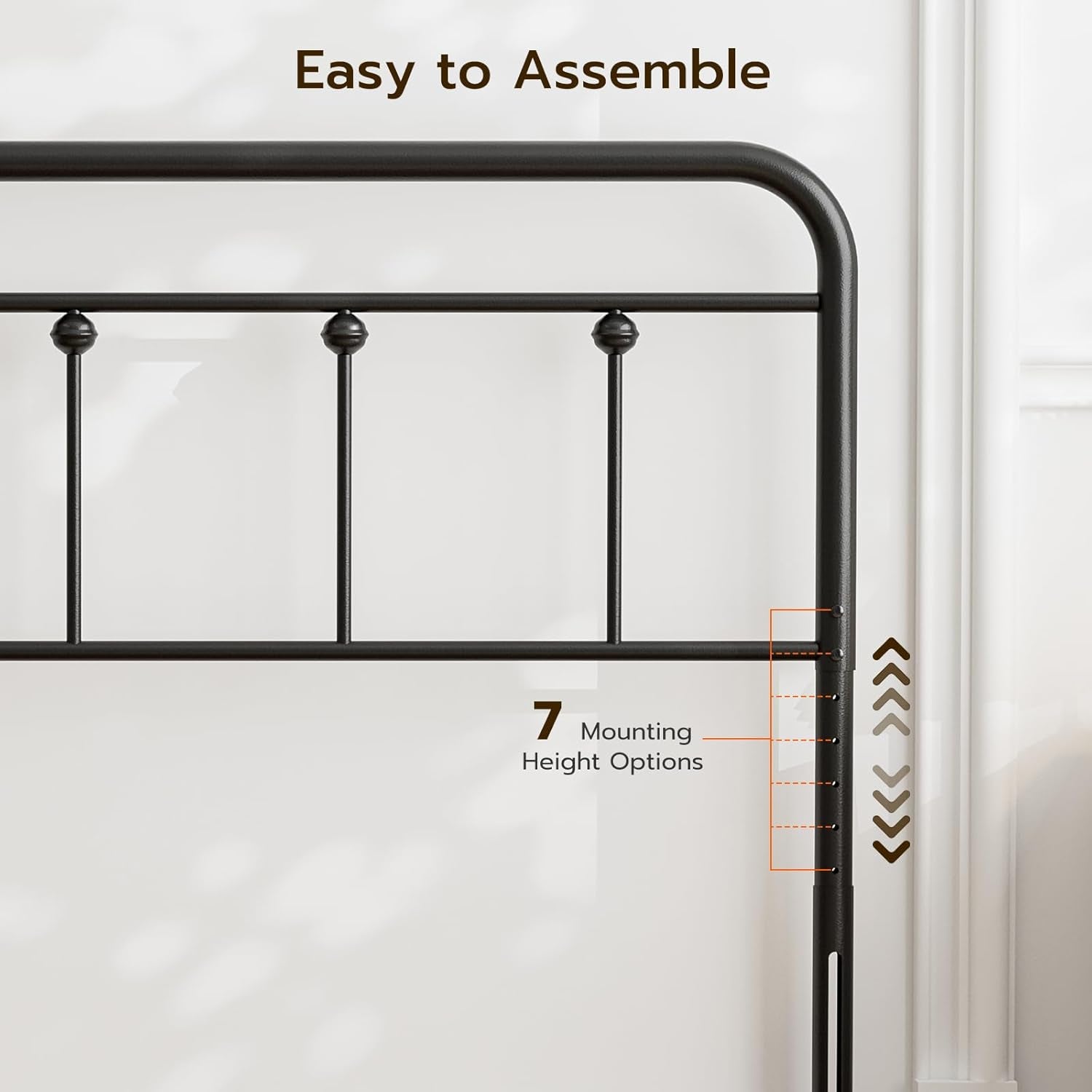 Queen Size Headboard with Black Metal Construction, Adjustable Height, Sturdy Farmhouse Wrought Iron Headboards Only