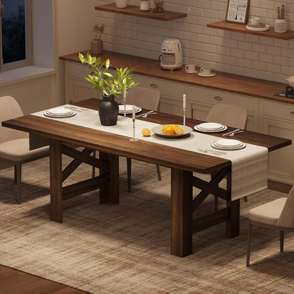 Dining Table for 6-8, 71" Long Large Wooden Farmhouse Kitchen Table with Thick Sturdy Frame, Rectangular Dining Room Dinner Table with Stable Triangular Legs for Kitchen,Office, Rustic Gray