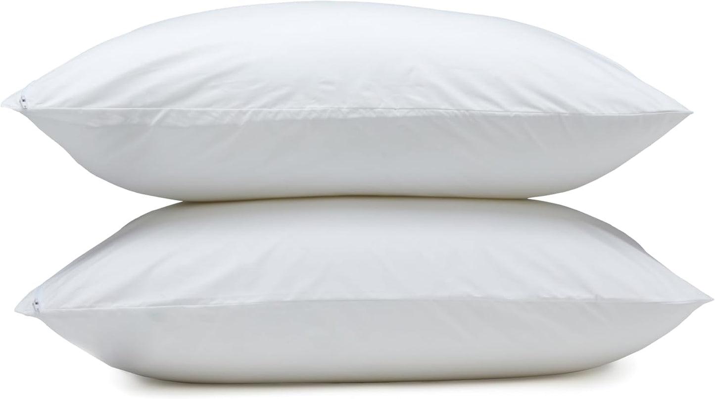 down Alternative Bed Pillows and Pillow Protector Case 2-Piece Set, Medium Density, Standard - Pack of 2, White, 26"L X 20"W