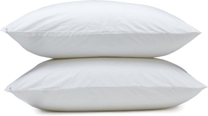 down Alternative Bed Pillows and Pillow Protector Case 2-Piece Set, Medium Density, Standard - Pack of 2, White, 26"L X 20"W