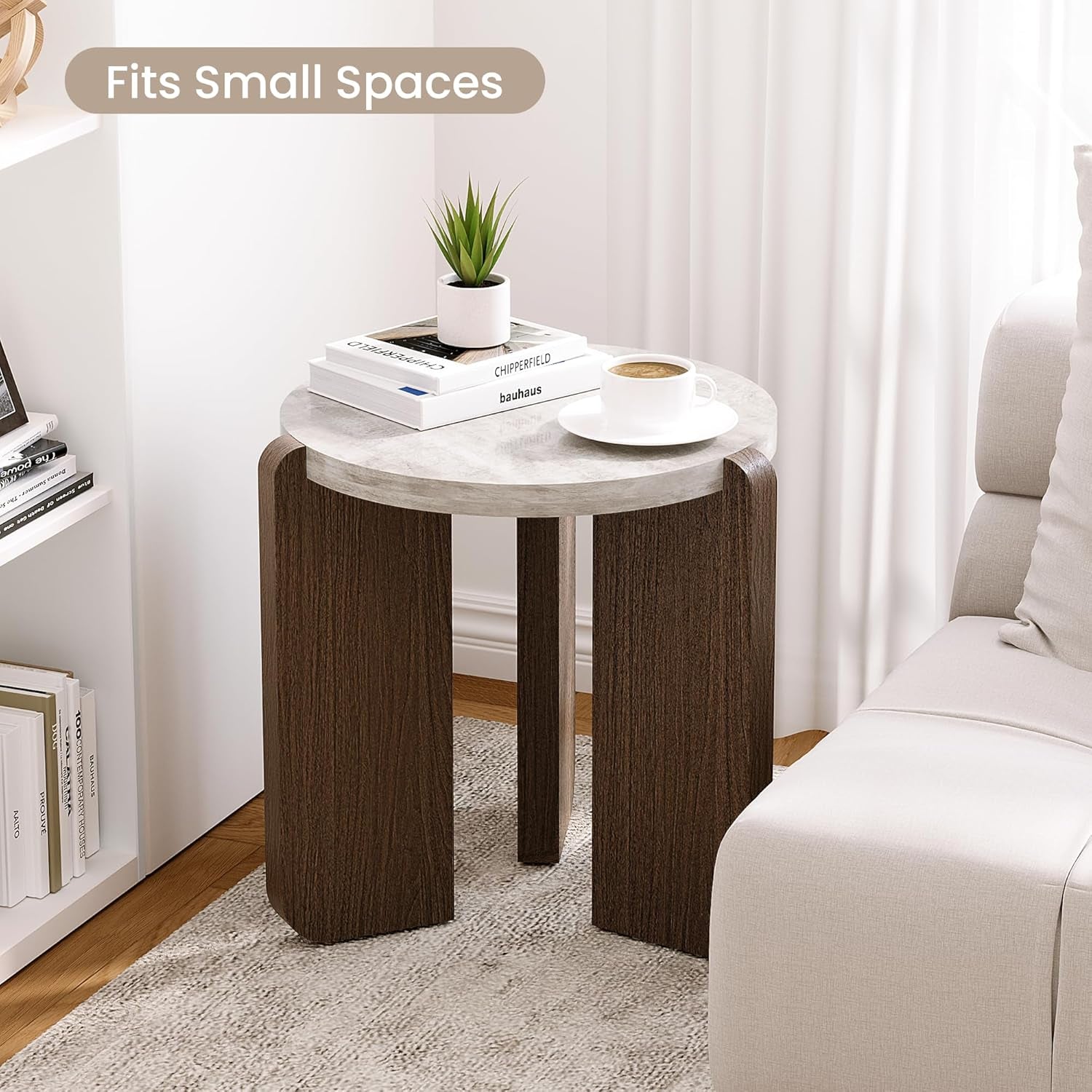Side Table, Small round End Table with 3 Legs, Nightstand for Small Spaces, Accent Table with Faux Marble Tabletopn for Living Room, Bedroom