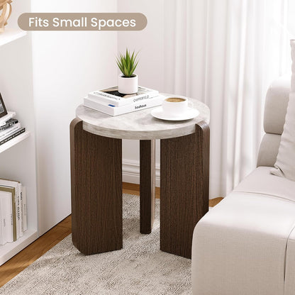 Side Table, Small round End Table with 3 Legs, Nightstand for Small Spaces, Accent Table with Faux Marble Tabletopn for Living Room, Bedroom