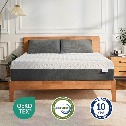 Queen Memory Foam Mattress, 12 Inch Queen Size Mattress in a Box, Green Tea Gel Infused Foam for Pressure Relief and Cool Sleep, Foam Made in USA, Certipur-Us Certified, Medium Firm