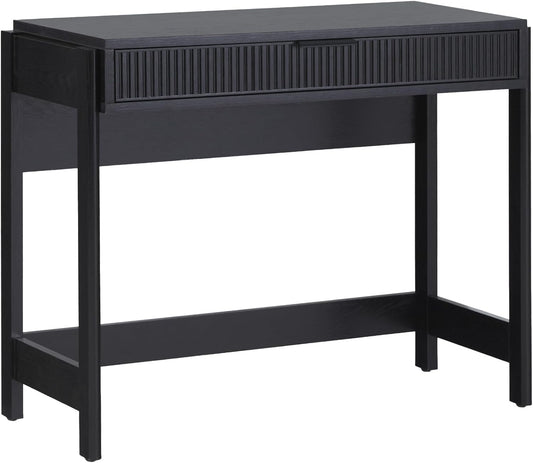 Transitional Office Design, Reeded Drawer Front Detail, Writing Desk with Drawer, Spacious Desktop, Complementary in Living Spaces, 38”W X 16.75”D X 30”H, Black