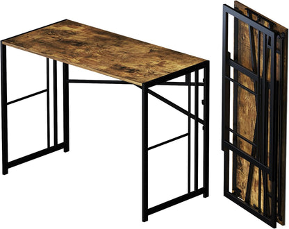 40 Inch Folding Computer Desk, Writing Gaming Computer Camping Desk, No Assembly Required Home Office Table, Rustic Brown