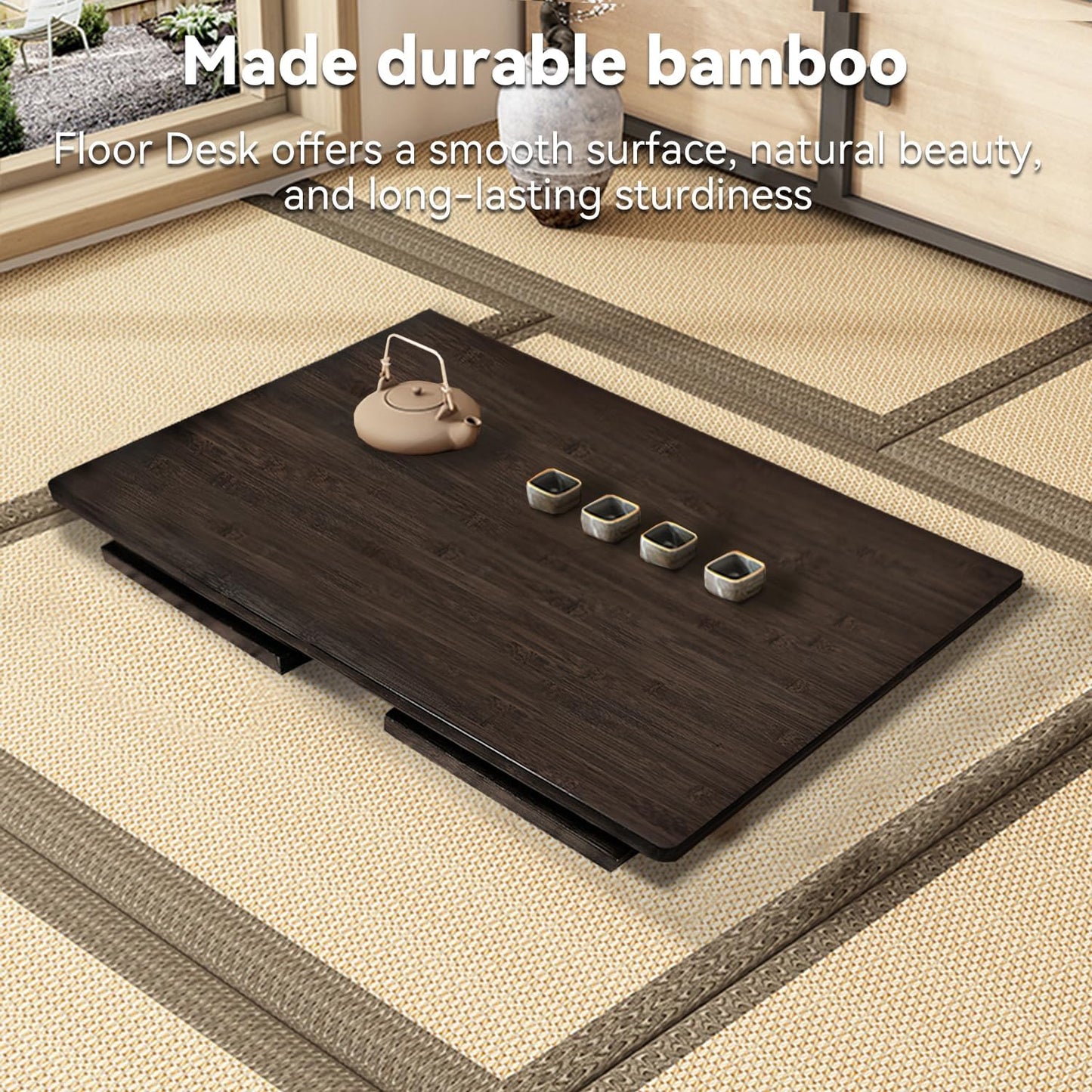 Japanese Folding Floor Table Foldable Coffee Tables Wood Low Tables Versatile for Sitting Dining Table Tea Tatami Desk No Assembly Unique (39.4 * 19.7 * 11.8 Inch)