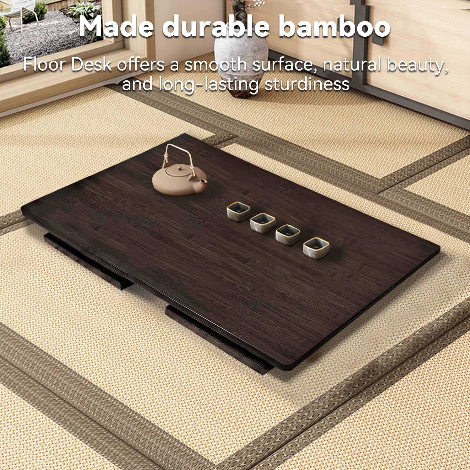 Japanese Folding Floor Table Foldable Coffee Tables Wood Low Tables Versatile for Sitting Dining Table Tea Tatami Desk No Assembly Unique (39.4 * 19.7 * 11.8 Inch)