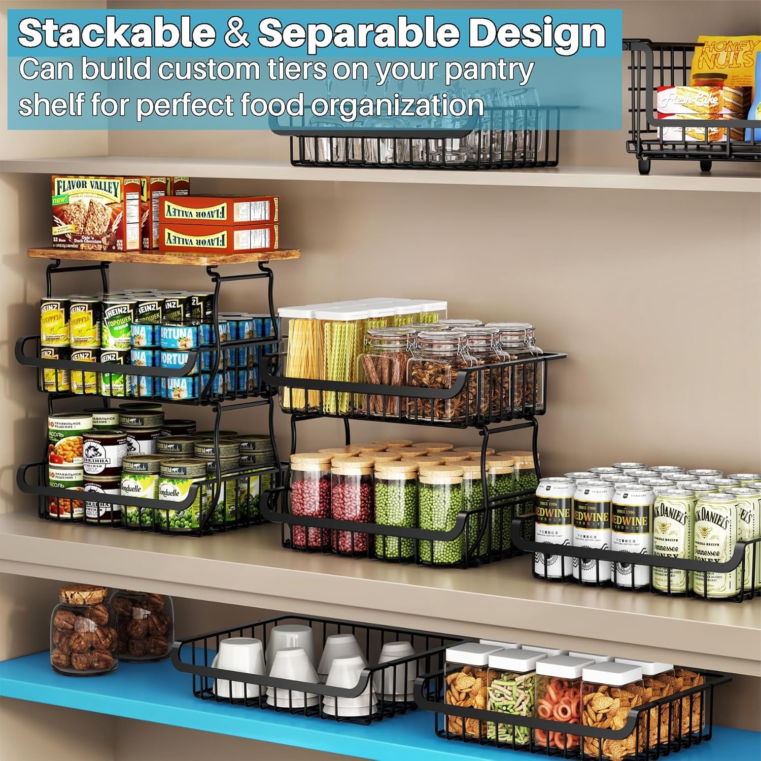 4 Tier Vegetable Fruit Basket for Kitchen, Stackable Metal Fruit and Vegetable Storage Baskets with Rolling Wheels Cart, Fruteros Para Cocina Potato and Onion Bin Pantry Kitchen Island Cart Counter