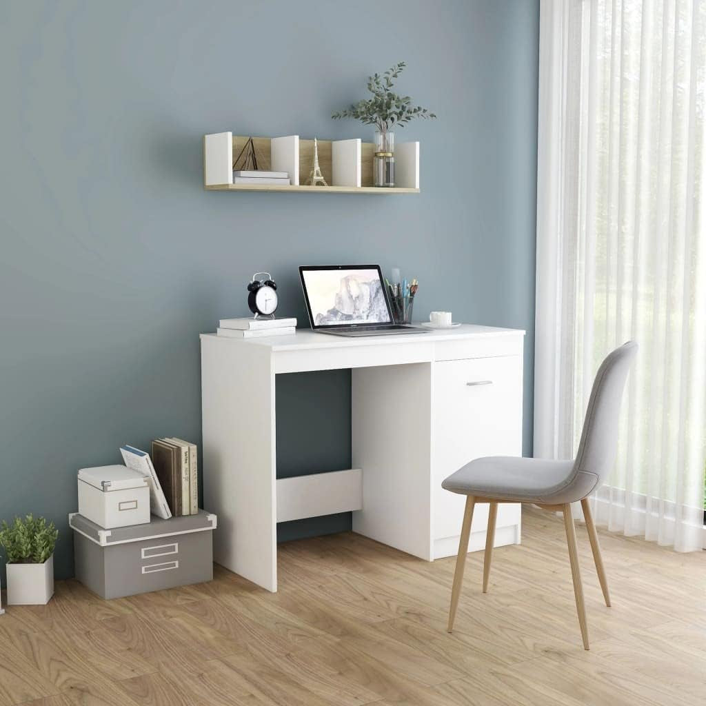 White Engineered Wood Compact Computer Desk, Rectangular Modern Office Desk for Home, Study, Small Spaces, 39.4 X 19.7 Inch Work Table