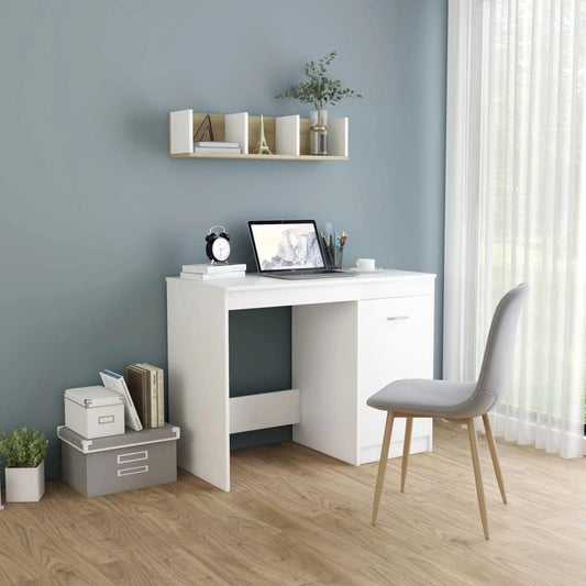 White Engineered Wood Compact Computer Desk, Rectangular Modern Office Desk for Home, Study, Small Spaces, 39.4 X 19.7 Inch Work Table