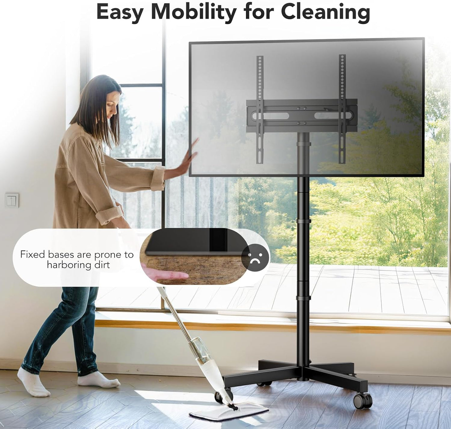 Mobile TV Cart Stand with Wheels for 23-60" Tvs, Height Adjustable, Portable Floor Stand Holds up to 88 Lbs, Rolling TV Mount Max VESA 400X400Mm