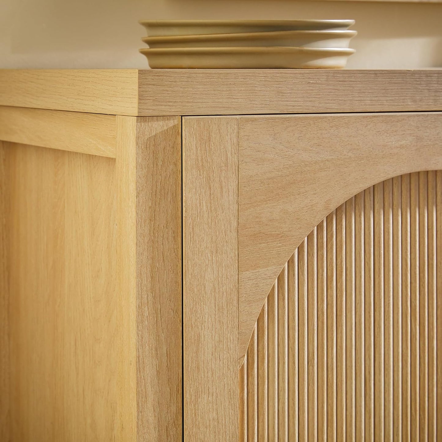 Sasha 4-Door Reeded Sideboard Buffet with Cord Management, 70 Inch, Coastal Oak