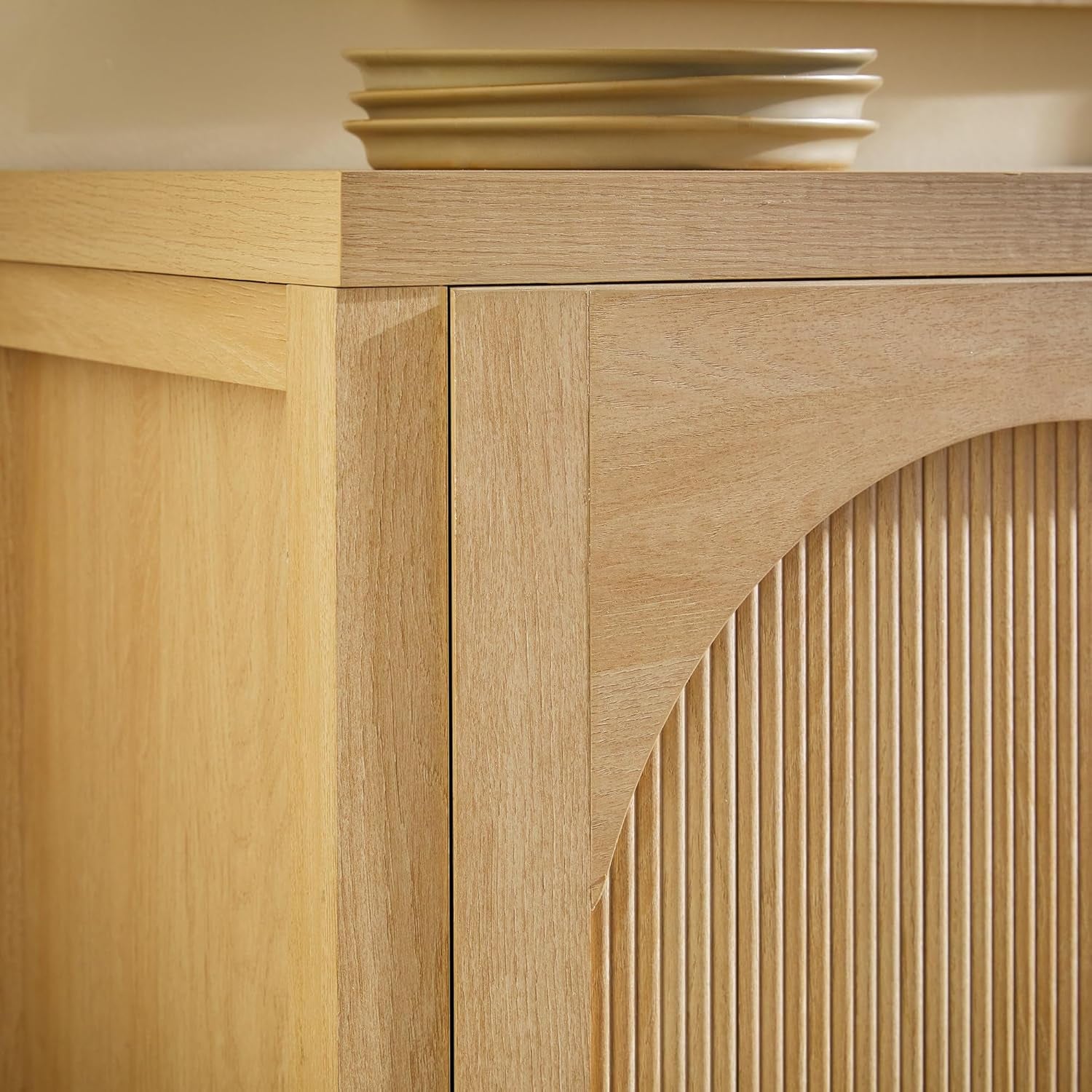 Sasha 4-Door Reeded Sideboard Buffet with Cord Management, 70 Inch, Coastal Oak