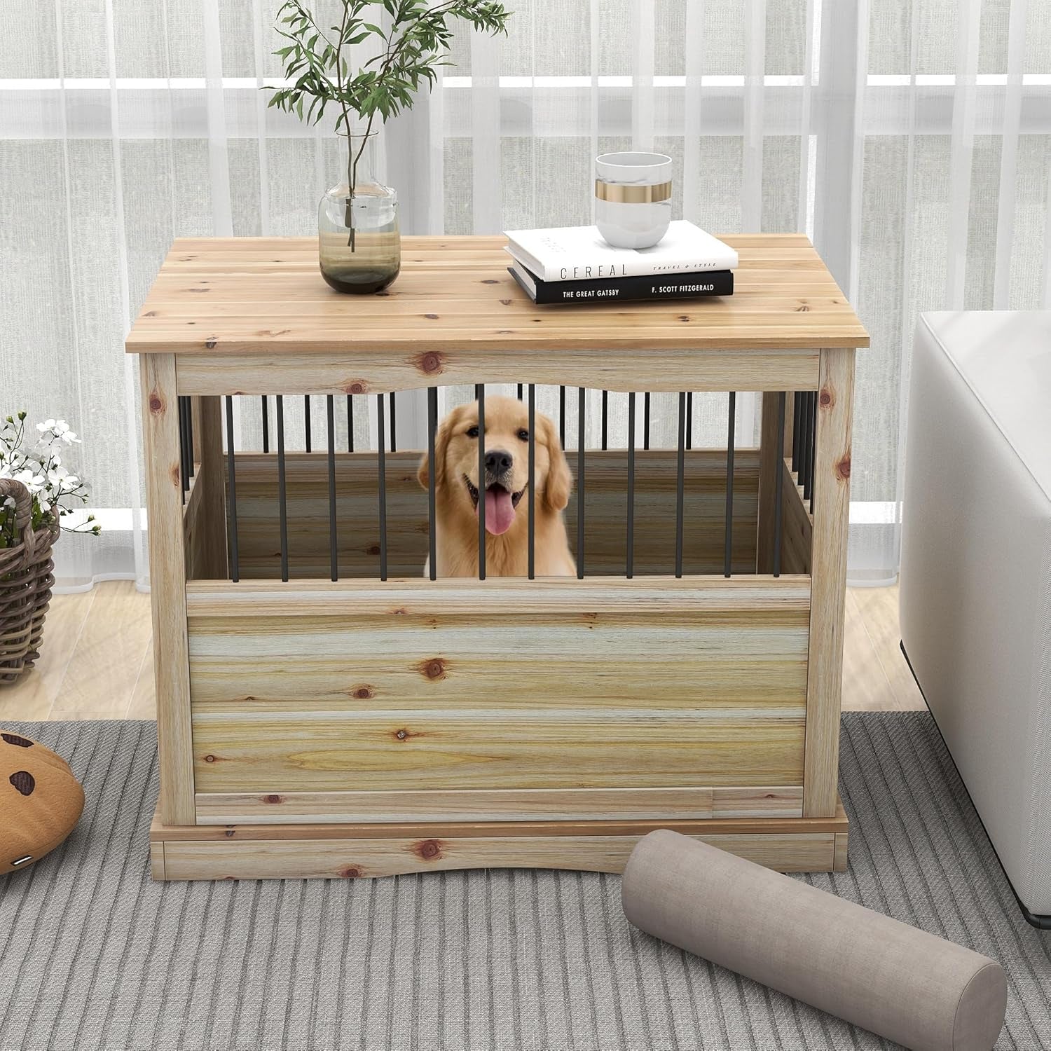 Solid Wood Dog Crates for Medium Dogs, Multifunctional Dog Kennel Furniture, Sufficient Space for Pets Dog Kennel Indoor, Medium Dog Crate Furniture with Reliable Metal Lock