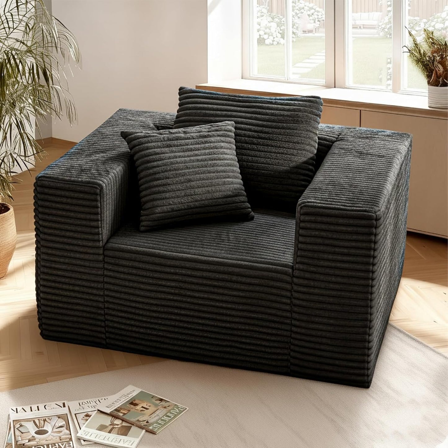 Single Cloud Sofa, Giant Bean Bag Chair with High Backrest & Wider Armrest, Foam Boneless Couch for Oversized Spaces, Comfy Furry Sofas with Pillows for Living Room, Bedroom, Apartment, Dorm, Office