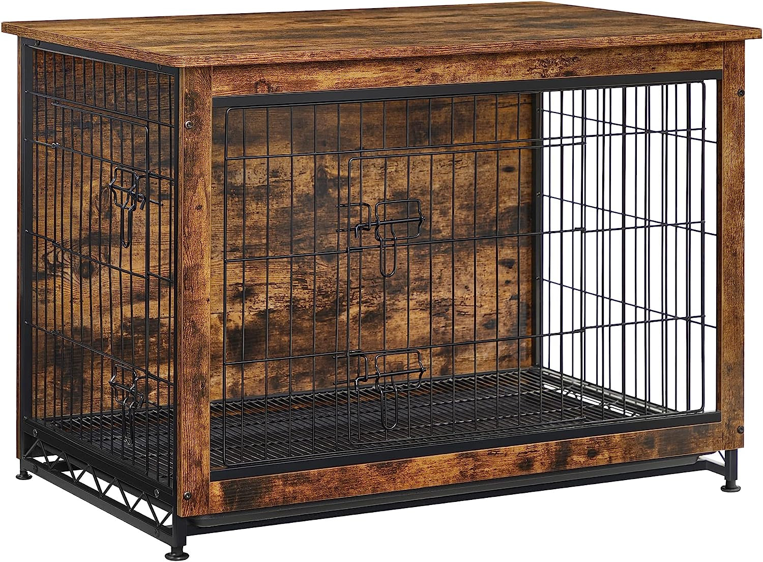 Dog Crate Furniture, 38.6" Side End Table, Modern Kennel for Dogs Indoor up to 70 Lb, Heavy-Duty Dog Cage with Multi-Purpose Removable Tray, Double-Door Dog House, Rustic Brown UPFC003X01