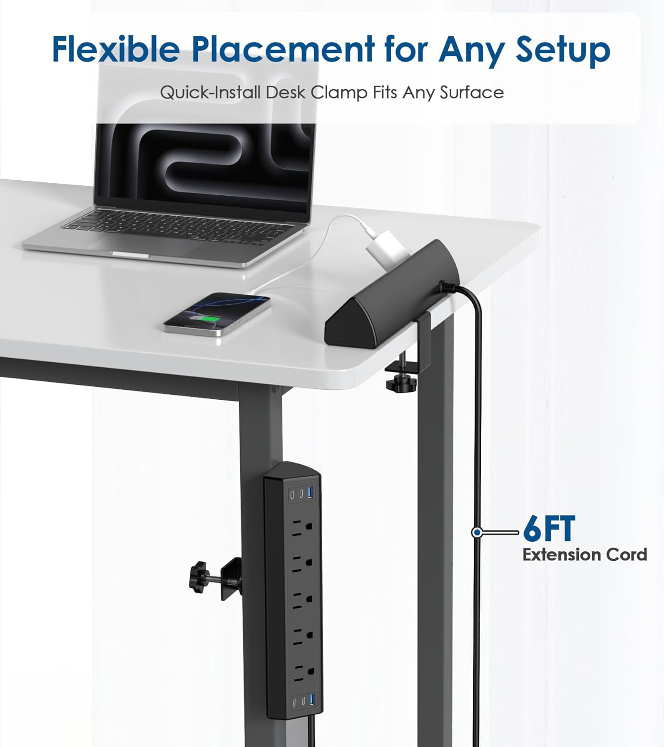 Desk Clamp Power Strip USB C,40W Total Fast Charging Station,4 PD 20W USB C Ports,Desk Edge Mount Surge Protector,5 Outlets,Fit 1.96" Tabletop Edge,Etl Listed
