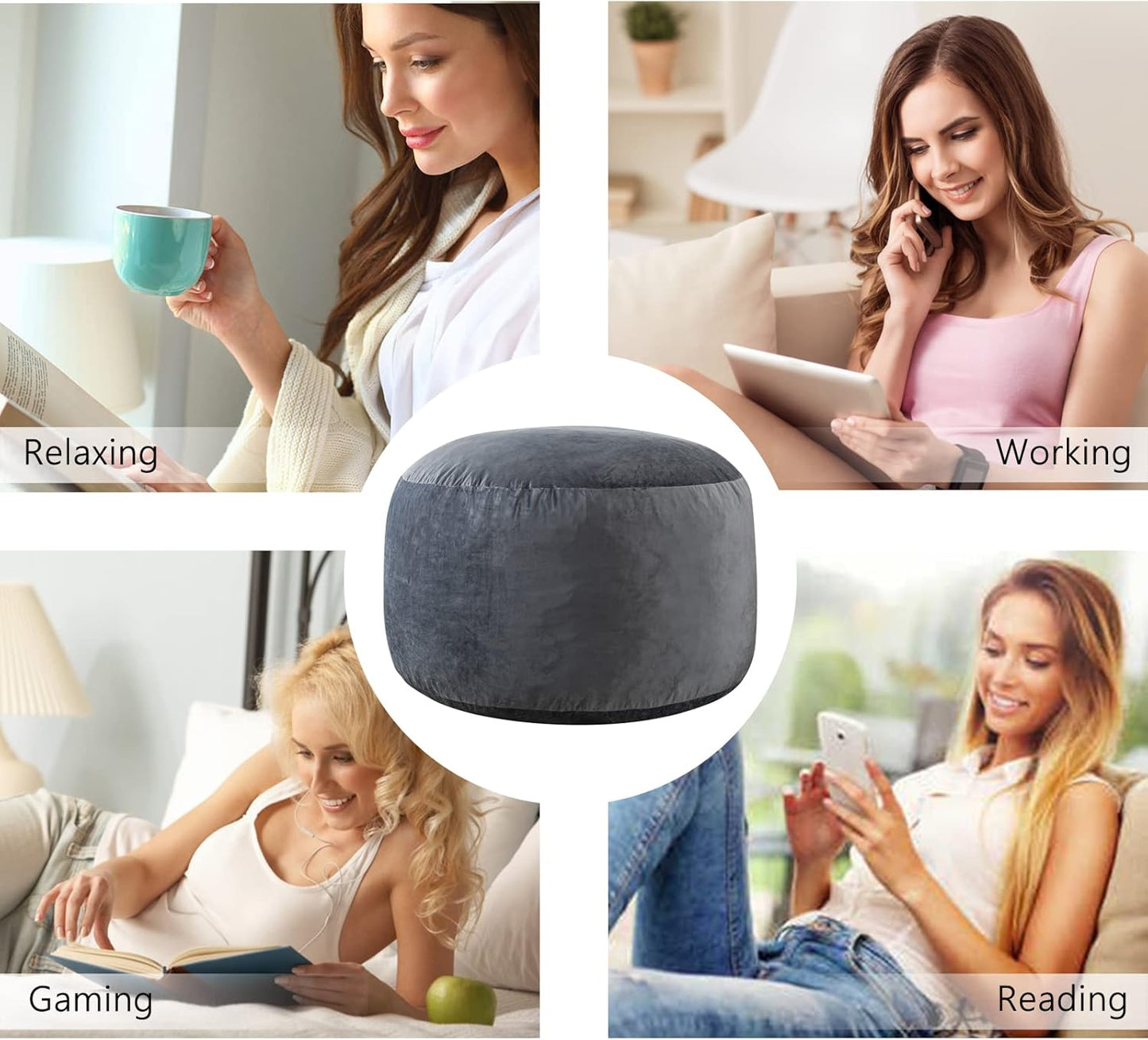3 Ft Large Bean Bag Chairs for Adults/Teens with Memory Foam Filling, Comfy Bean Bag Sofa with Filler Included, Soft Dutch Velvet Fabric Beanbags,3 Foot, Grey