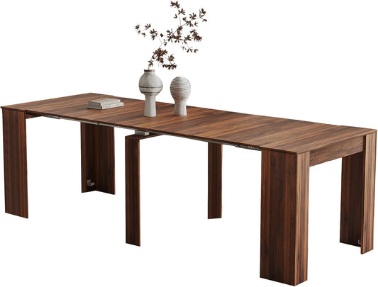 20''- 118.5'' Extendable Dining Room Table, Expandable Dining Table, Modern Large Table, for 2-12 Person, Walnut Brown