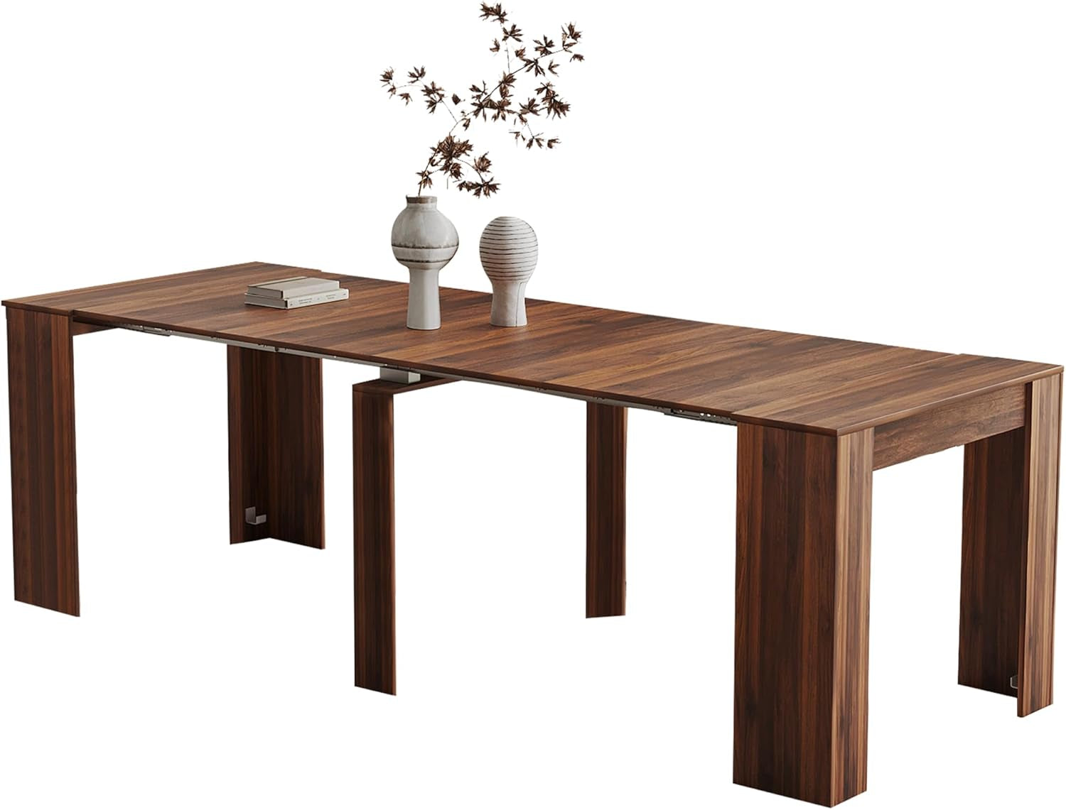 21''- 98.43'' Extendable Dining Room Table, Expandable Dining Table, Modern Large Table, for 2-9 Person(With Shelf), Walnut Brown