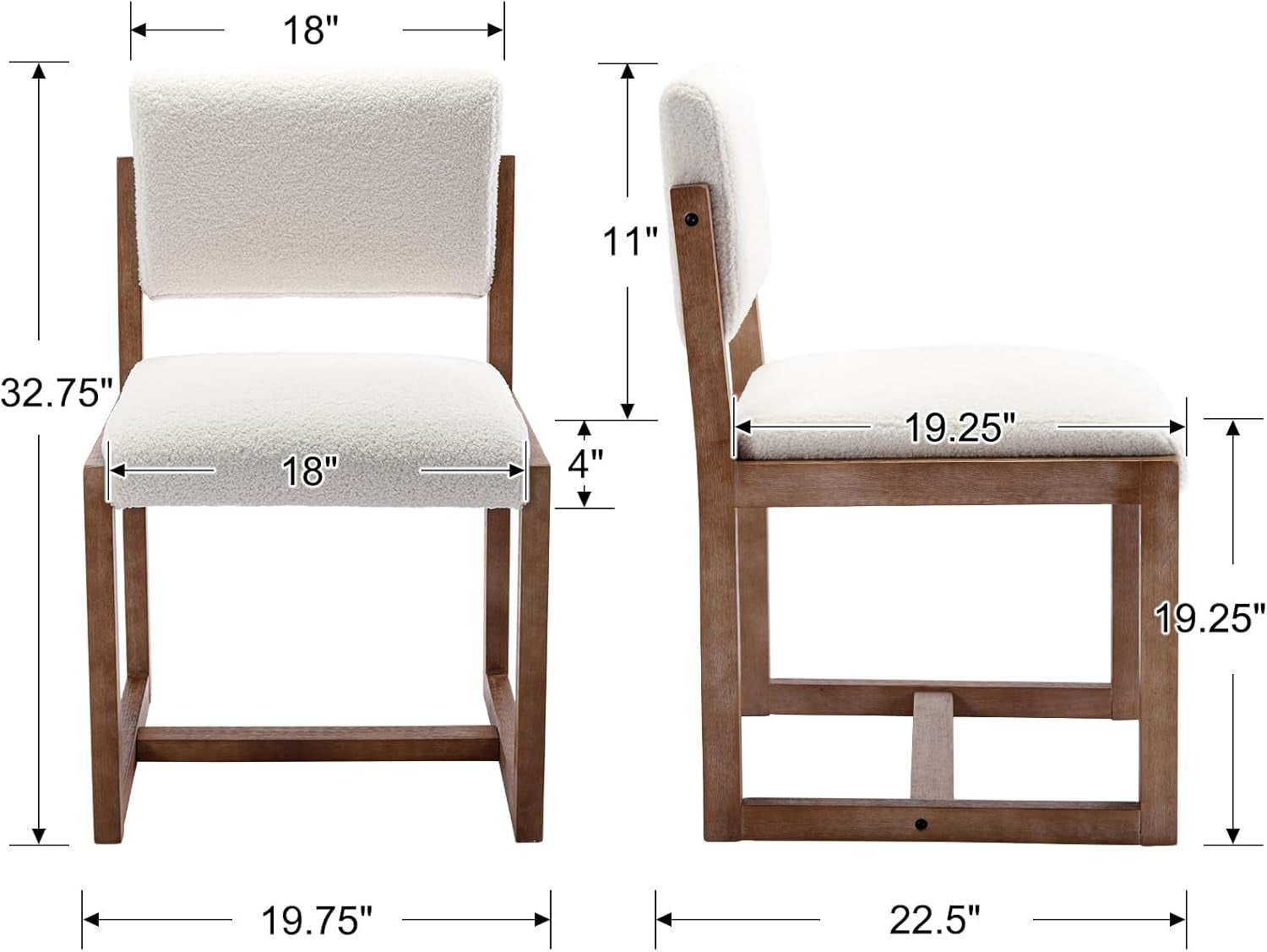 Upholstered Dining Chairs Set of 2, Mid-Century Modern Dining Room Chairs, Boucle Fabric Kitchen Side Chairs with Wood Legs, White