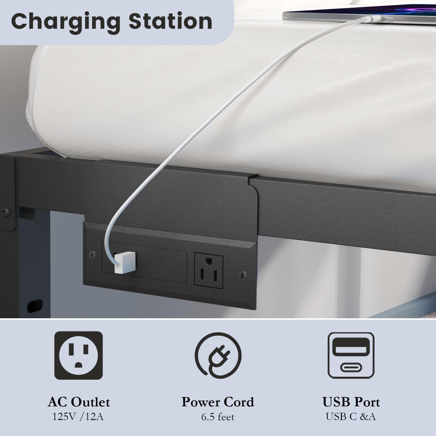Queen Bed Frame with LED Lights & Charging Station - 14 Inch Heavy Duty Metal Platform Bed Frame No Box Spring Needed, Easy Assembly, No Noise