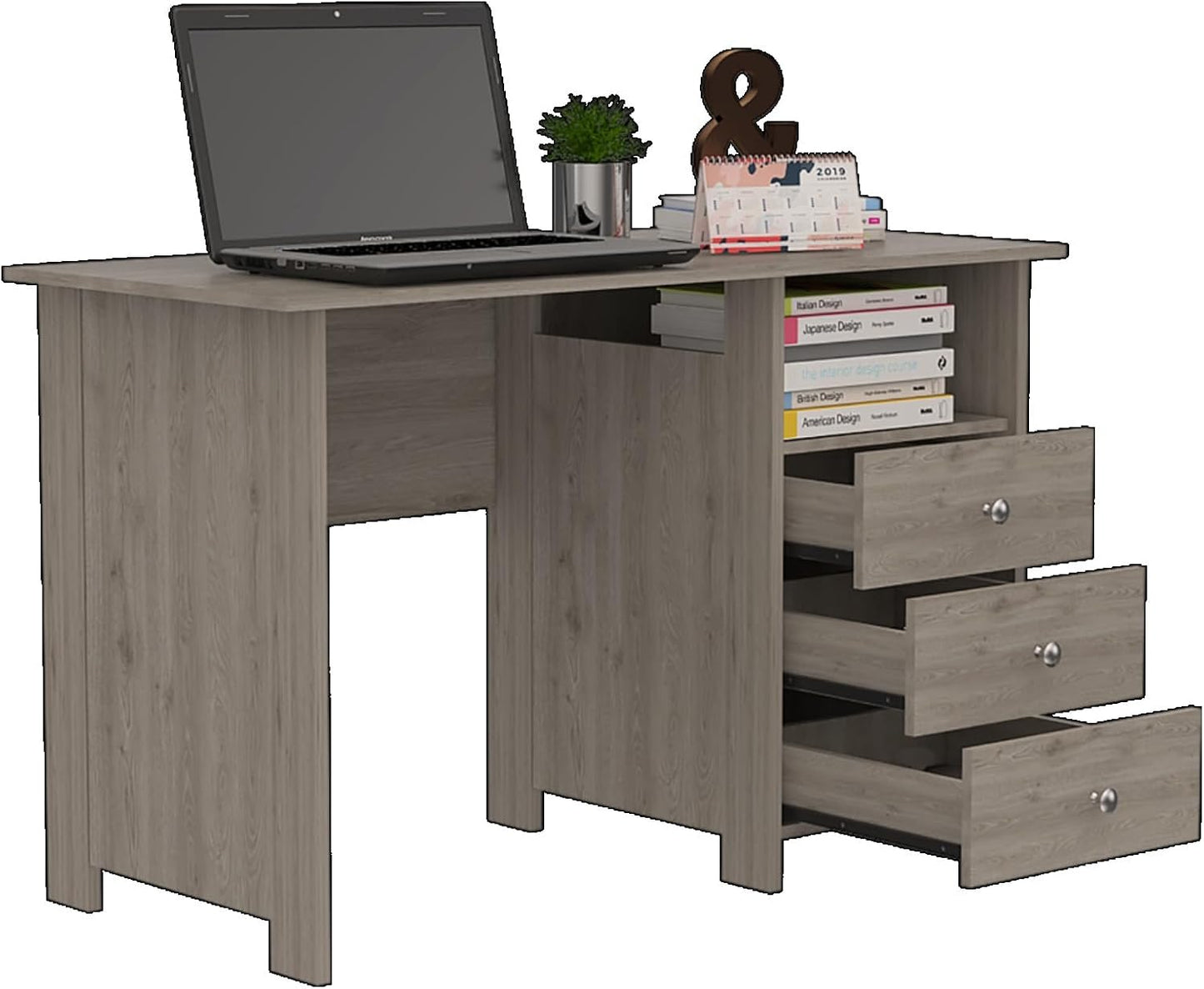 Modern Look Wooden Computer Desk with Open Storage Shelf and 3-Drawers, Multifunctional and Practical Study Writing Table for Studio Apartments, Dorms, Bedrooms, and Small Offices
