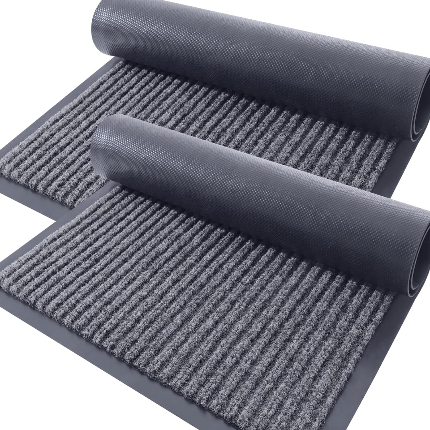 Front Door Mat Indoor Outdoor Entrance, 2-Pack 29.5 X 17 Inch, Waterproof Heavy Duty Doormat, Fade Resistant, Low Profile, Easy Clean Patio Porch Welcome Floor Mats for Entry, Grey