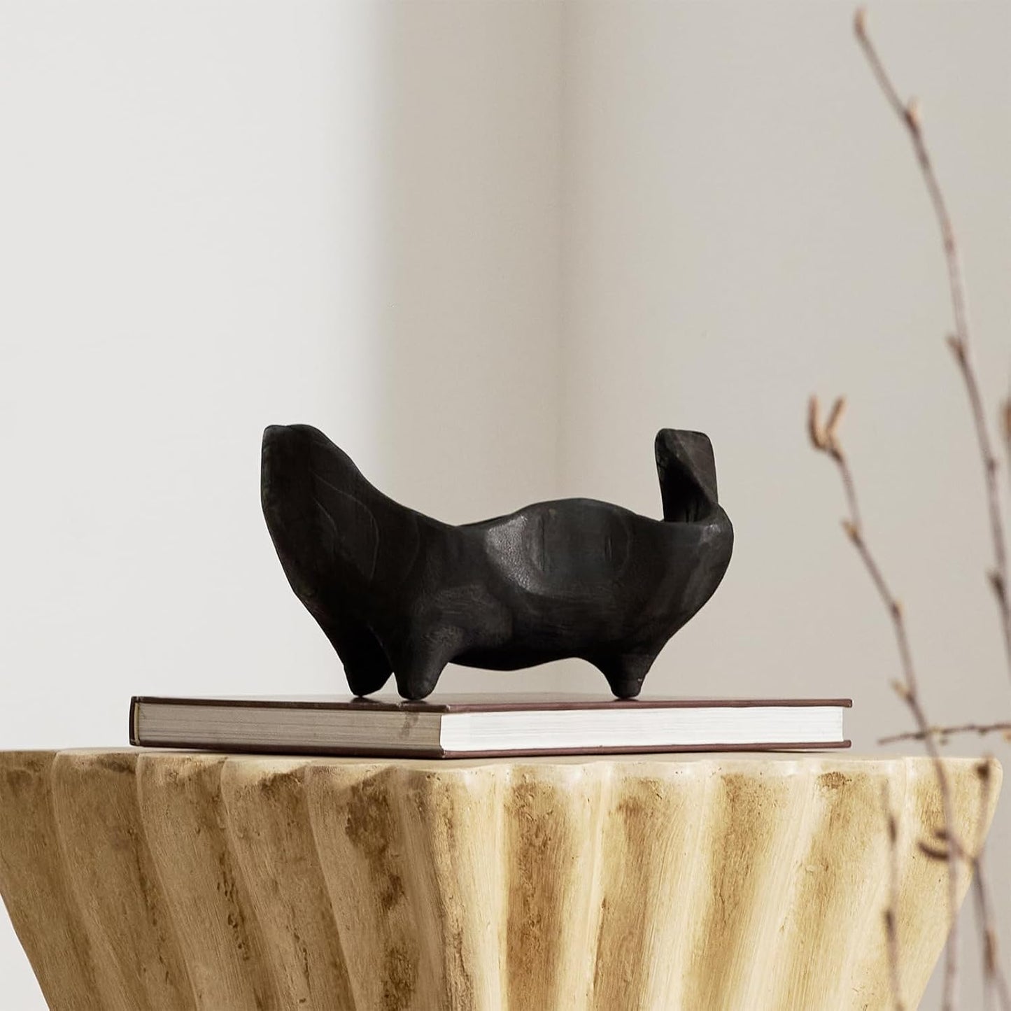 Oak Wood Black Decorative Bowl-9.25X5.51 Inch Small Bowl for Entryway Key, Fruit, Candy with Feet, Boho Farmhouse Home Decor for Dining Room, Coffee Table Centerpiece