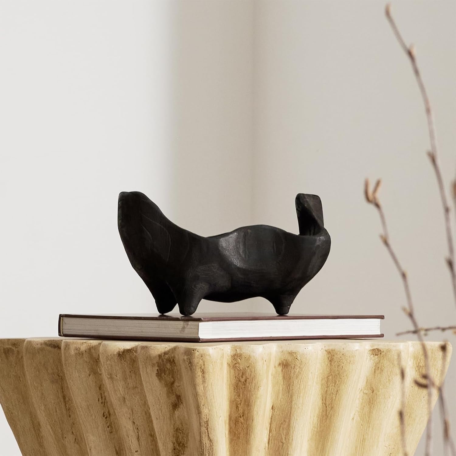 Oak Wood Black Decorative Bowl-9.25X5.51 Inch Small Bowl for Entryway Key, Fruit, Candy with Feet, Boho Farmhouse Home Decor for Dining Room, Coffee Table Centerpiece