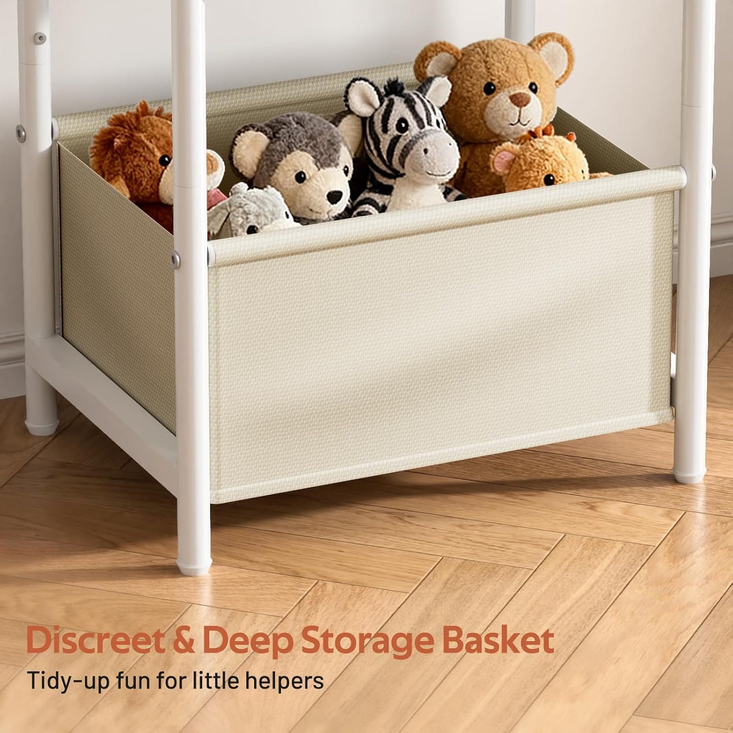 Nursery Side Table for Living Room with Large Storage Tabletop Small End Tables for Small Spaces with Fabric Basket White Bedside Table Toddler Night Stand for Bedroom, Sofa, Dorm, Office