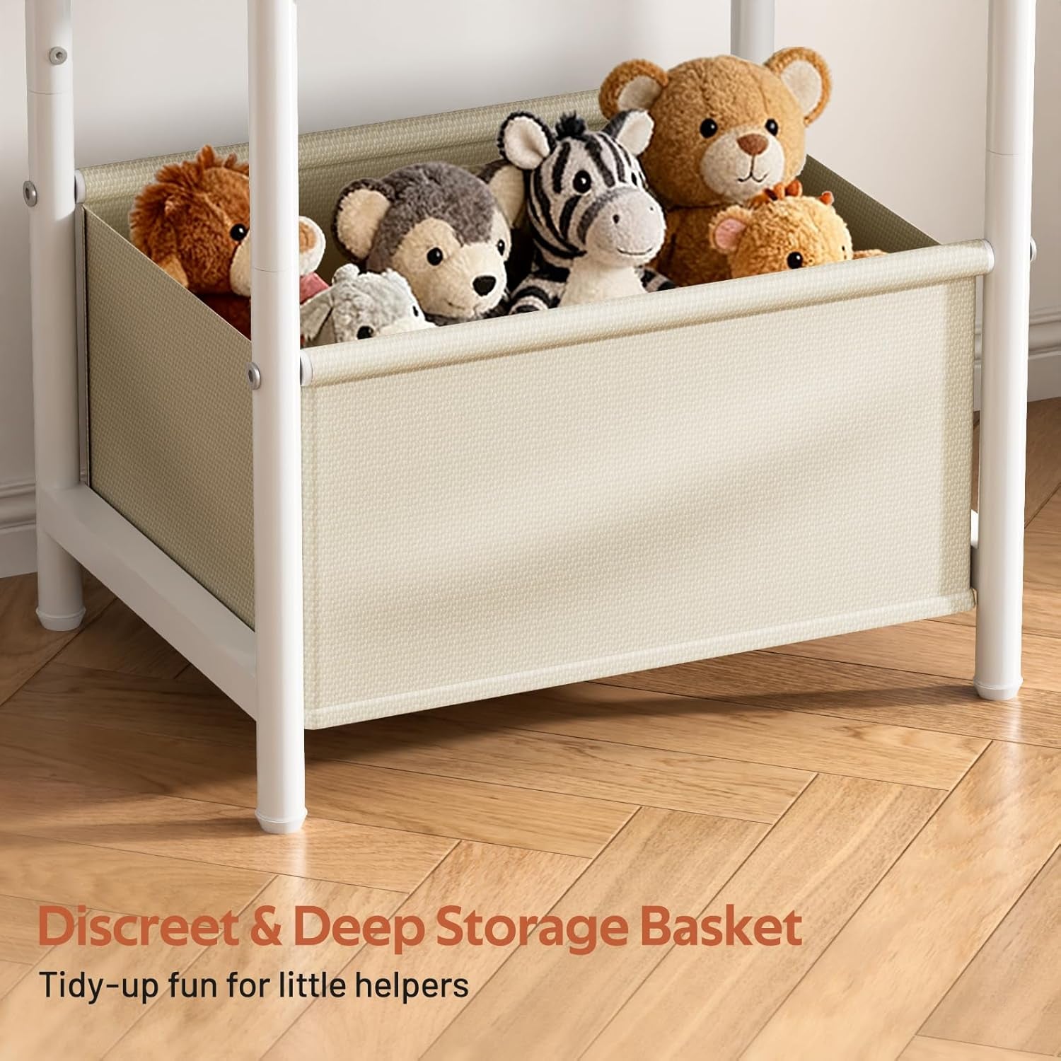 Nursery Side Table for Living Room with Large Storage Tabletop Small End Tables for Small Spaces with Fabric Basket White Bedside Table Toddler Night Stand for Bedroom, Sofa, Dorm, Office