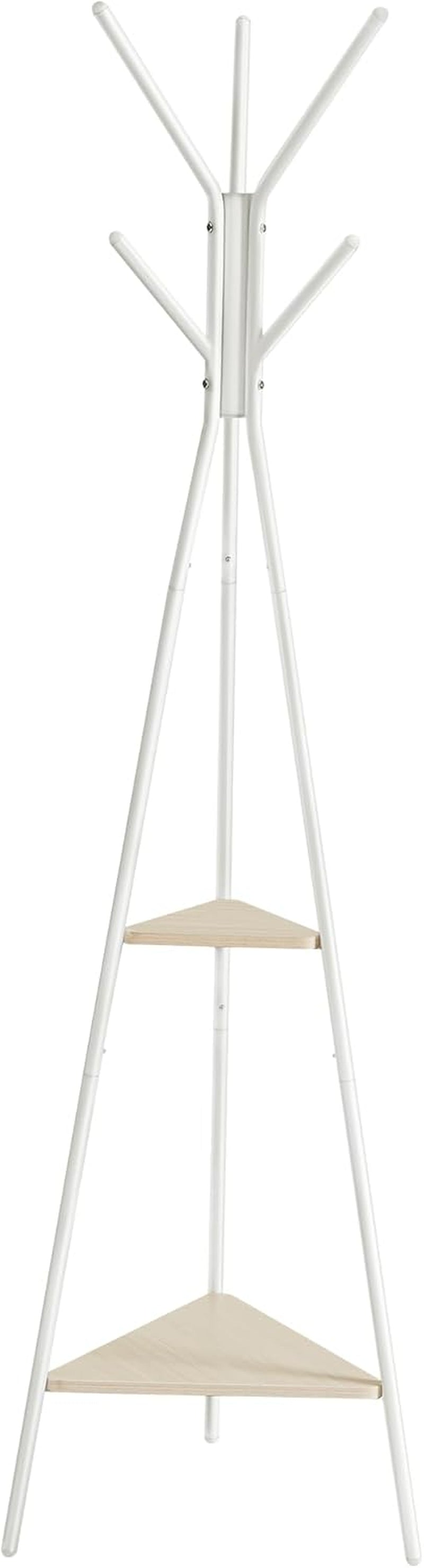 Coat Rack Freestanding, Coat Hanger Stand, Hall Tree with 2 Shelves, for Clothes, Hat, Bag, Industrial Style, Natural Beige and Pearl White URCR016N01