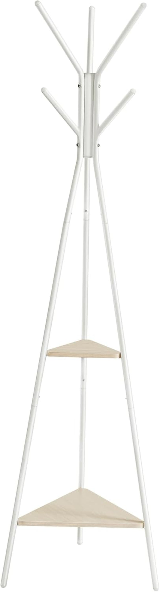 Coat Rack Freestanding, Coat Hanger Stand, Hall Tree with 2 Shelves, for Clothes, Hat, Bag, Industrial Style, Natural Beige and Pearl White URCR016N01