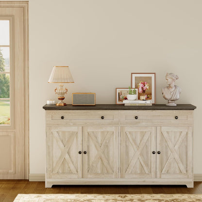 Buffet Cabinet with Storage, Sideboard Storage Cabinet, Kitchen Cabinet with Drawers and Doors, Charcoal Grey and Beige Maple