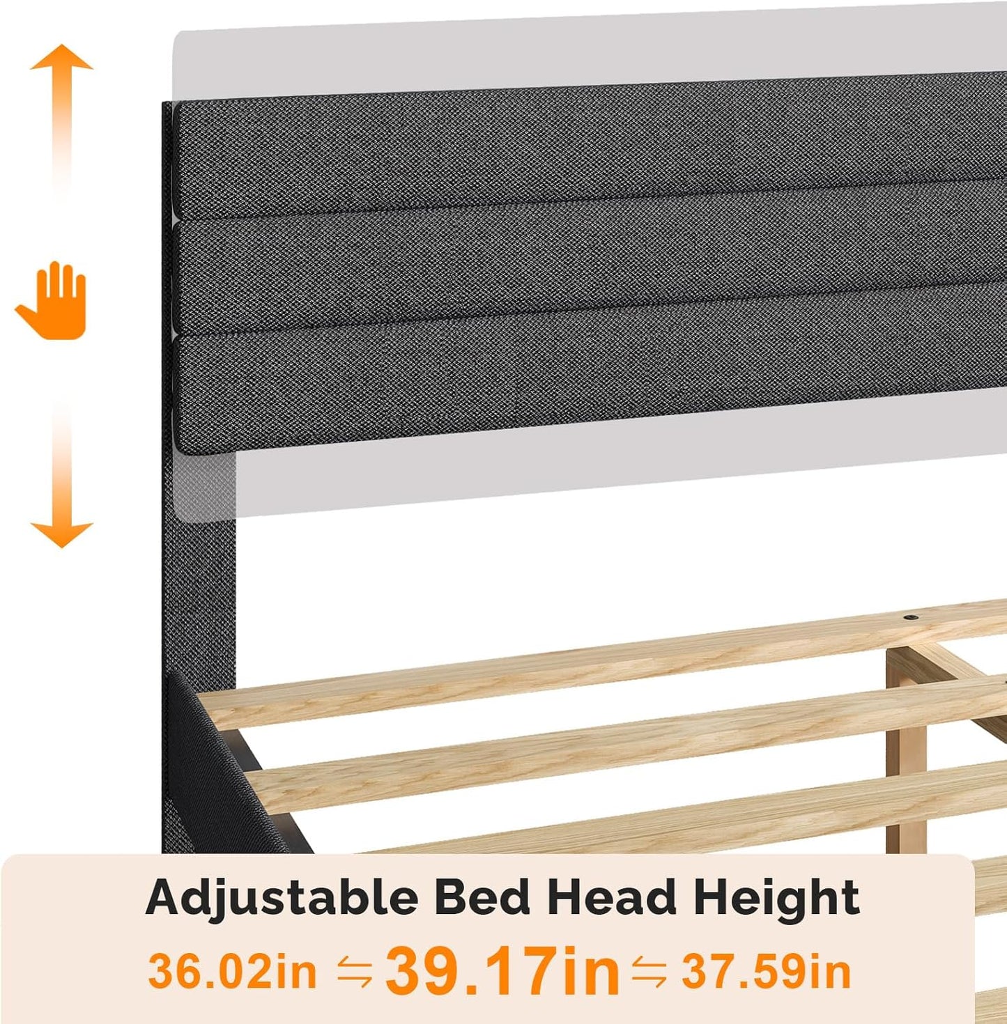 Platform Bed Frame Queen Size with Linen Fabric Headboard,Modern Panel Low Profile Bed with Upholstered & Sturdy Slats Support for Bedroom, Mattress Foundation, Dark Gray