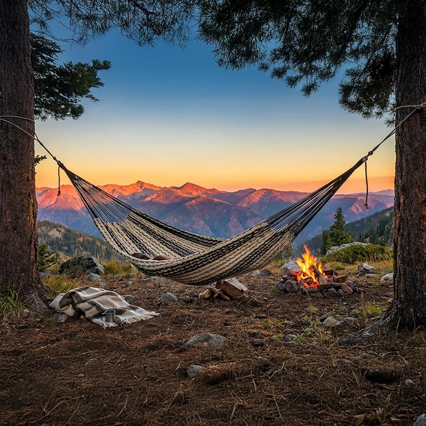 Sunnydaze Handwoven XXL Thick Cord Mayan Double Hammock for outside - 625-Pound Capacity Heavy-Duty Outdoor Hammock - Black/Natural