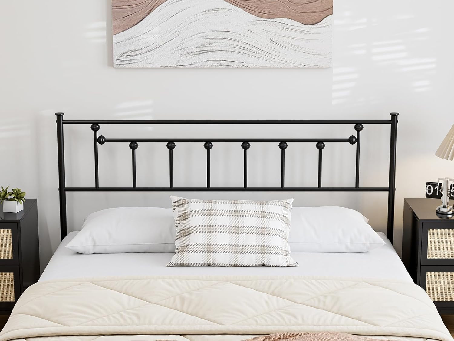 Metal Full Size Headboard, Adjustable Height, Full Headboard Only for Bedroom, Rustic Farmhouse Style, Attach Frame, Easy Assembly, Black