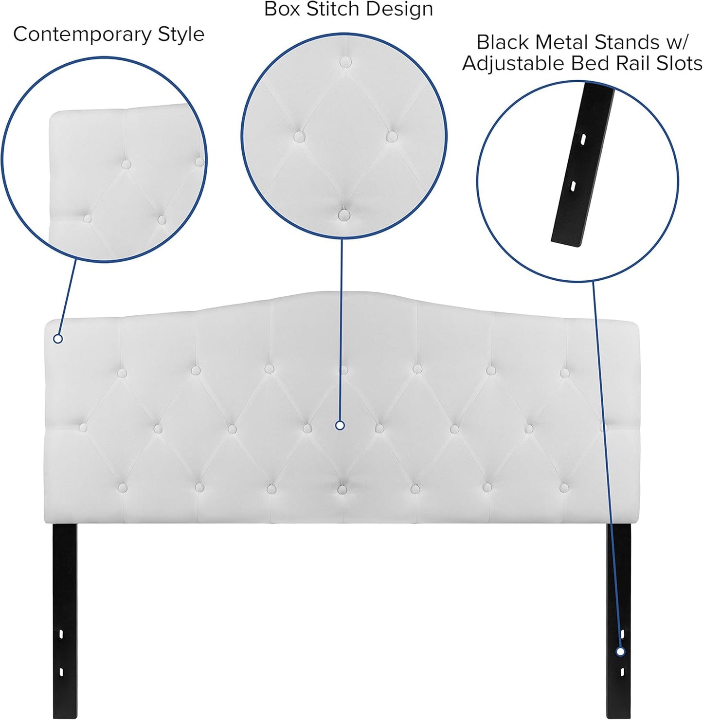 Tufted Upholstered Queen Size Headboard in White Fabric