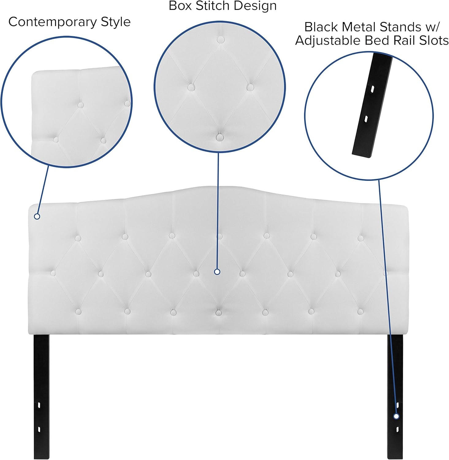 Tufted Upholstered Queen Size Headboard in White Fabric