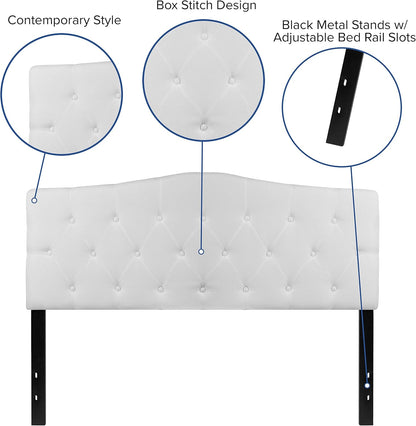 Tufted Upholstered Queen Size Headboard in White Fabric