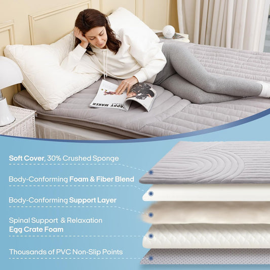 Japanese Futon Mattress Extra Thick, Vintage Striped Quilting Queen Size, Portable Sleeping Pad for Adults