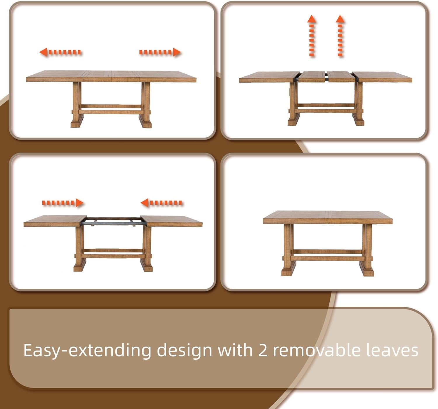 Havonplane Rustic Distressed Counter Height Dining Extension Table with Removable Center Leaf and Double Trestle Base, Light Brown