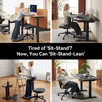Standing Mate Chair, 5-In-1 Ergonomic Office Chair for Standing Desk, Sit Stand Lean Perch Saddle Stool with Flip Backrest & Dynamic Posture Support, Height Adjustable Active Chair